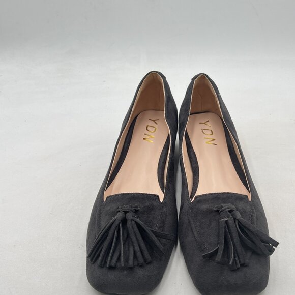 YDN Grey Block Low Heel Loafer Square Toe Tassel Fringed Pump Slip On Dress Shoe - Picture 3 of 8